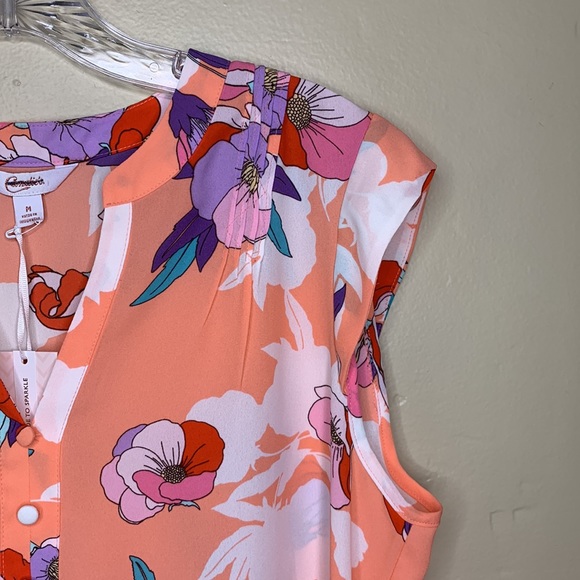 CANDIES Blouse Peach Purple PINTUCK SHELL Floral Popover V-Neck NWT Medium - Picture 6 of 12
